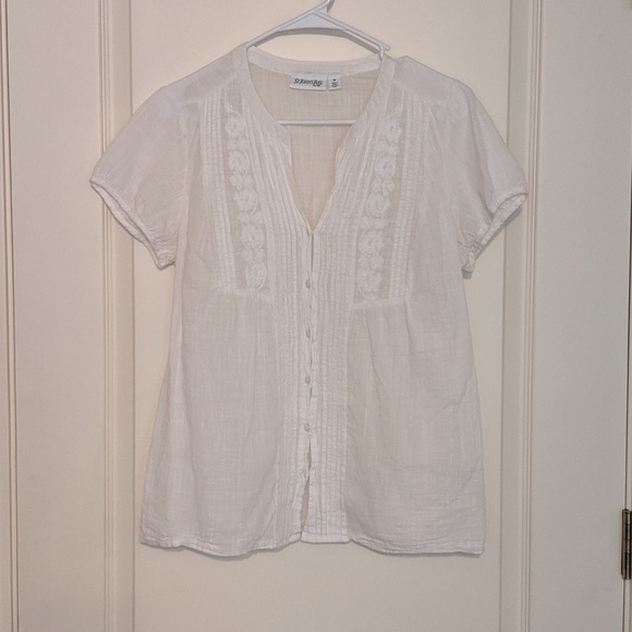 St. John's Bay Tops - White Detailed Button Down Shirt